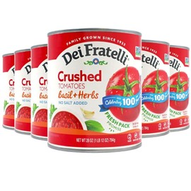Dei Fratelli Crushed Tomatoes with Basil, Garlic, and Herbs (28 oz. Cans, 6 pack) - Vine-Ripened - No Water Added, No Salt Added - Non-GMO, Gluten-Free