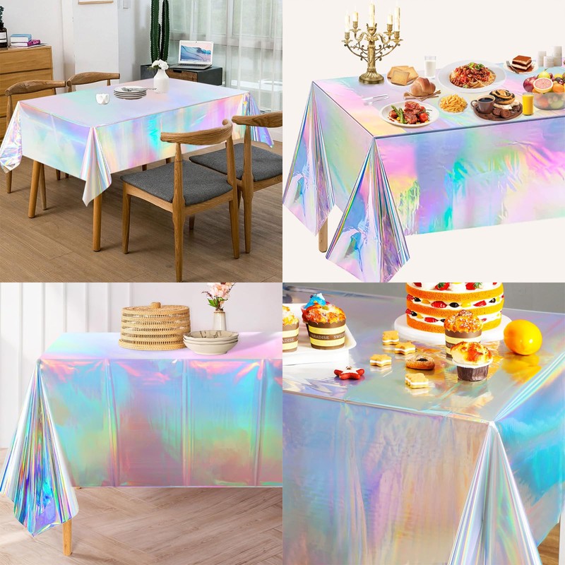 4 Pack Iridescent Tablecloths - Shiny Laser Rectangle Table Covers