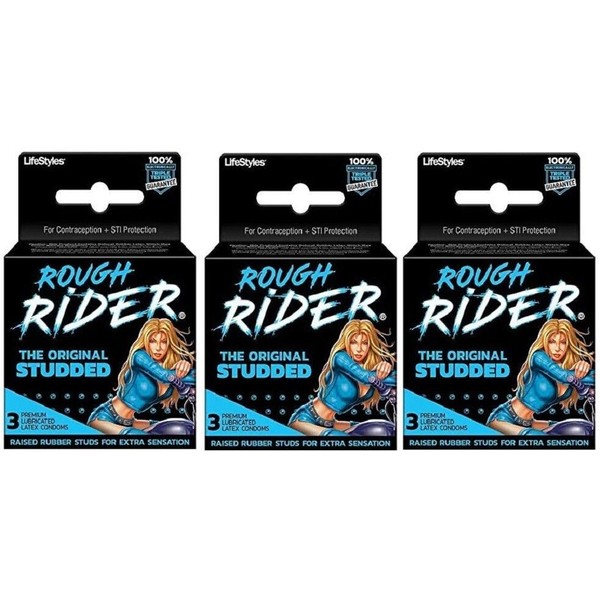 Rough Rider Studded 3 Box of 3's Total 9 Original Latex Condoms by Lifestyles