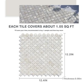 MOPTORLS Mother of Pearl Fish Scale Pattern Mosaic Tile for Kitchen Backsplash Bathroom Wall Pool Tile Shower Room Oyster Shell Decorative Tile(1 Sheet White)