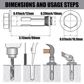 Eastrise 6 Pack Heavy Duty M10x80mm Galvanized Expansion Anchor Bolts for Concrete, Brick, Masonry Walls – 50kg Load Capacity, Corrosion-Resistant Screw Plugs with Storage Case