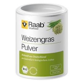 Raab Vitalfood Organic Wheatgrass Powder 75 g, for Smoothies, with Folic Acid, Manganese, Gluten Free, Vegan, Made and Laboratory Tested in Germany