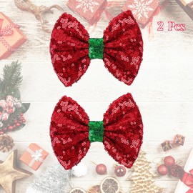 Glitter Bow Hair Clips Large Red Sparkly Sequins Bow Hairpin Ribbon Bows Alligator Clips Hair Barrettes Hair Accessories for Women Girls Xmas Birthday Party