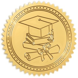 CRASPIRE Graduation Cap Gold Certificate Seals Diploma Embossed Foil Stickers Self Adhesive 100pcs Medal Decoration Labels for Envelopes Diplomas Invitation Awards Excellence