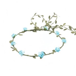 Lofruiin Women's Simulated Rose Flower Wreath Bridesmaid Floral Crown Headband Headpiece for Seaside Weddings Travel Photography (Sky Blue, Pack of 1)