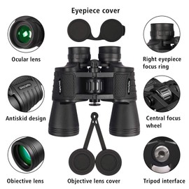 20x50 High Power Binoculars for Adults with Clear Vision, BAK4 Prism, FMC Lens, Waterproof Binoculars Telescope for Bird Watching Hunting Travel Football Games Stargazing with Carrying Case and Strap