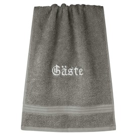 Lashuma Linz Guest Towel 30 x 50 cm Embroidered Terry Towelling Hand Towel with Guests Writing in Grey / Dark