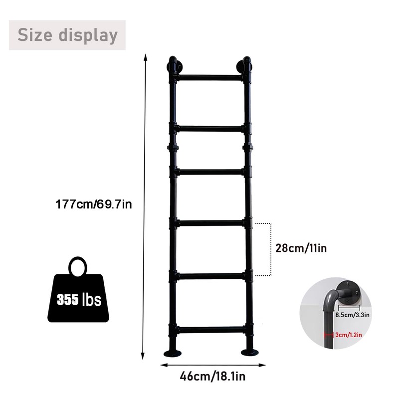 5.3FT Wall/Floor-Mounted Ladders for Home, Basement Window Well Egress Exit