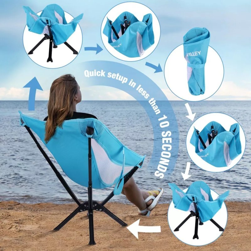 VILLEY Portable Folding Chair Lightweight Camping Chair Quick Setup for