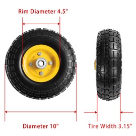 4.10/3.50-4 tire and wheel flat free, 10 Inch Solid Rubber Tire with 5/8" Bearings 2.1" Offset Hub For Hand Truck Garden Cart Wagon Trolley Dolly Wheels(2 Pack)