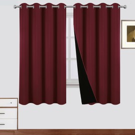 LEMOMO 100% Blackout Curtains 52 x 63 Inch Burgundy Red Curtains 2 Panels Darkening Thermal Insulated Bedroom Curtains