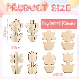 Cosmeria Children's Craft Set with Unique 3D Flower Shape Wooden Crafts, 24 Pieces, Lightweight and Stable Creative Decoration