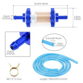 Windance Inline Fuel Hose Filter Kit,5.3 mm / 0.21 inch ID Fuel Pipe 2pcs Fuel Filter 10 pcs Clamp Fit for Motorcycle Tractor Lawn Mower Boats ATV Go Karts (Blue)