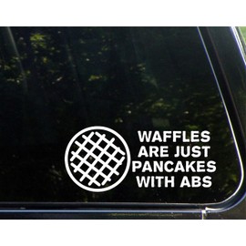 Waffles are Just Pancakes with Abs - 8-3/4" x 3-1/2" - Vinyl Die Cut Decal/Bumper Sticker for Windows, Cars, Trucks, Laptops, Etc.