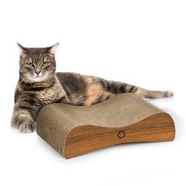 CanadianCat Company Satellite Petite Scratching Board Walnut Cat Scratching Furniture Lounge for Cats Scratching Cardboard and Catnip Approx. 37 x 10 x 23 cm