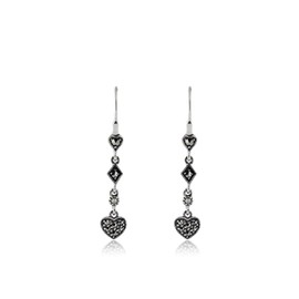 Gemondo Marcasite Earrings, Sterling Silver 0.34ct Marcasite Pave Set Heart Drop Earrings