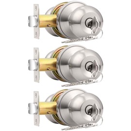 Probrico 3Pack Brushed Nickel One Keyway Ball Door Knobs Entry Lock with Keys,Keyed Alike Door Locksets, Interior Exterior Keyed Hardware
