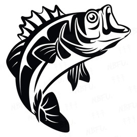 HHT CUSTOM Bass Fishing Fish (Black) (Set of 2) Premium Waterproof Vinyl Decal Stickers for Laptop Phone Accessory Helmet Car Window Bumper Mug Tuber Cup Door Wall Decoration