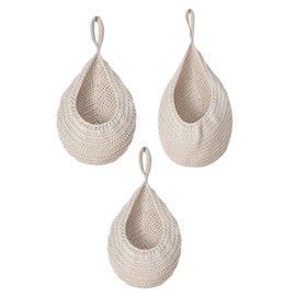 LIFKOME 1set Teardrop Hanging Wall Decor Basket Handmade Woven Fruit and Vegetable Storage Baskets for Home Organization Charming Pastoral Style Wall Storage