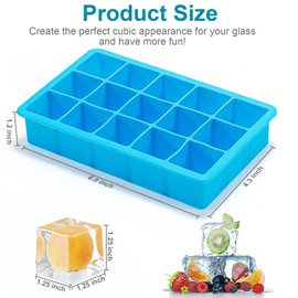 ZDPMK 2 Pack Ice Cube Trays, ZDPMK Silicone Easy Release Flexible Molds 15 Ice Cubes Tray for FreezerCocktailWhiskeyReusable & BPA Free