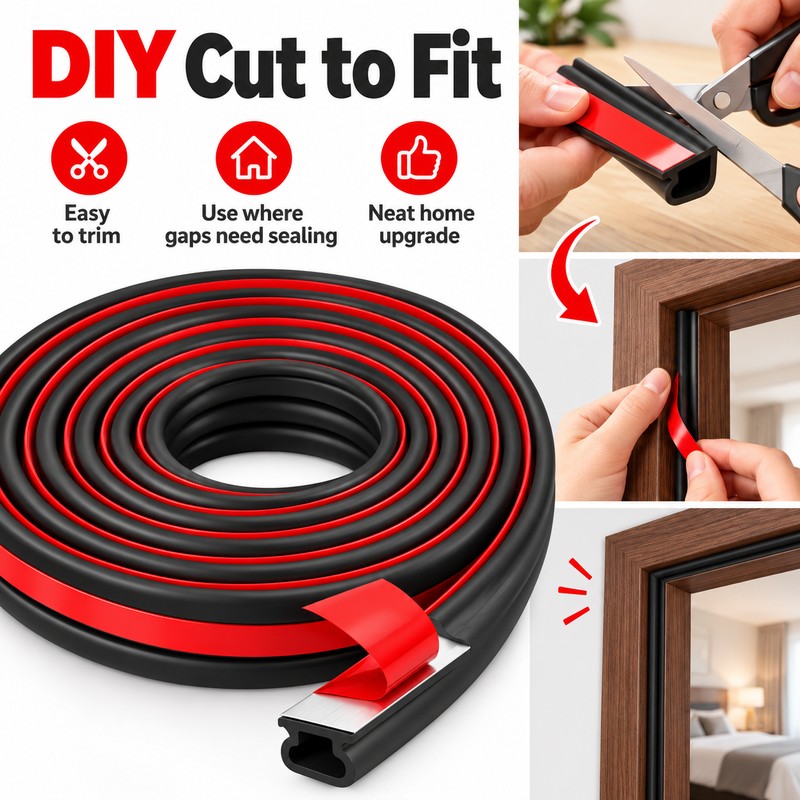 6M Self-Adhesive Door & Window Seal Strip – Hollow TPE