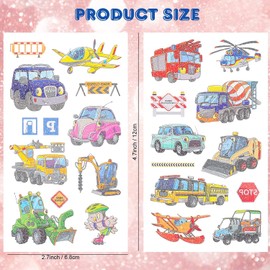 100 Pieces Kids glitter Temporary Tattoos Trucks and Cars airplane Waterproof Temporary Tattoos Fake Tattoo Stickers Transportation Vehicle Tattoo Stickers for Boys Party Favors Supplies Costume Accessory (vehicle)