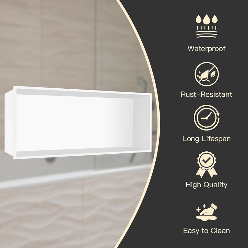 BATHFINESSE Shower Niche 24 x 12, White Niche for Shower