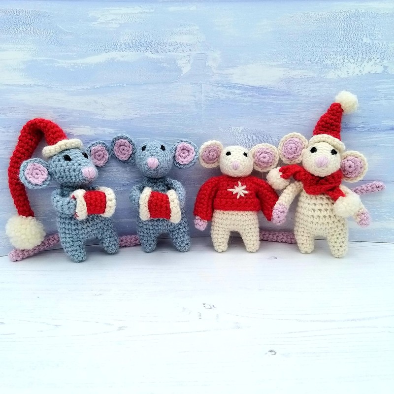 Crochet Pattern - Christmas Mice - Printed A5 Mouse Toy
