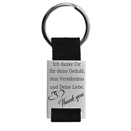 Lieblingsmensch Beautiful Keyring with Filigree and Robust Laser Engraving Model: Danke für deine Geduld... / Optionally you can personalise the back with your desired text, Motif with desired text