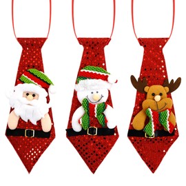 Pack of 3 Christmas Ties, Children's Christmas Tie, Christmas Tie Decoration, Santa Claus, Elk, Snowman Decoration Tie, Novelty Christmas Hanging Ornaments, red