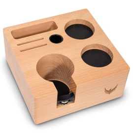KNODOS 54mm Tamping Station V3 Beech Wood Portafilter Stand Espresso Organizer for Breville Machines with Tamper Holder, Distributor Slot, and Multi Accessory Storage