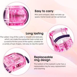 FYB Portable Eyelash Curler，Eyelash Curling Tool，Mini Eyelash Curler 2 Pack (2 Pack) (Pink Mini-2PCS)