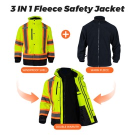 FONIRRA High Visibility Safety Jackets for Men 3-in 1 Hi Vis Reflective Winter Jacket Waterproof ANSI Class 3(Yellow,3XL)