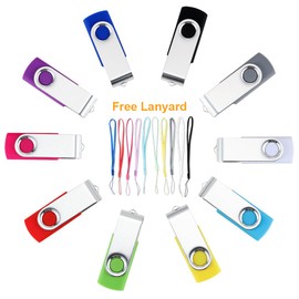 2GB USB 2.0 Pnstaw Flash Drive Swivel Memory Stick Thumb Drive Pen Drives Jump Drive for Data Storage, File Sharing(10 Pack,Multi-Color) (2GB)