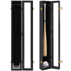 Baseball Bat Display Case Wall Mounted Vertical or Horizontal Wooden Frame w/98% UV Protection-Lock with Acrylic Single bat Transparent Door Holder Rack Cabinet Shadow Box-Single bat Black…