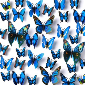 Amaonm® 120pcs 10 Packages Removable 3D Butterfly Blue Stickers Making Wall Decal DIY Wall Stickers Decals Crafts Butterflies Home Decorations for Boy's and Girl's Room Bedroom Living Room (Blue) …