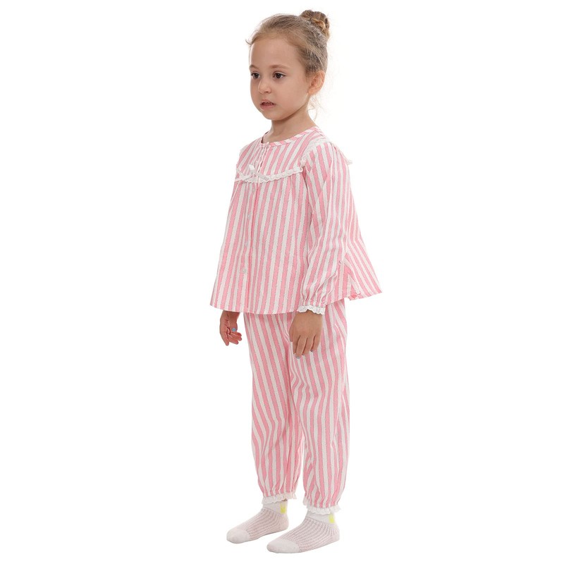LittleSpring Front-Opening Pajamas, Kids, Girls, Long Sleeve, Loungewear, Cotton, nightwear,