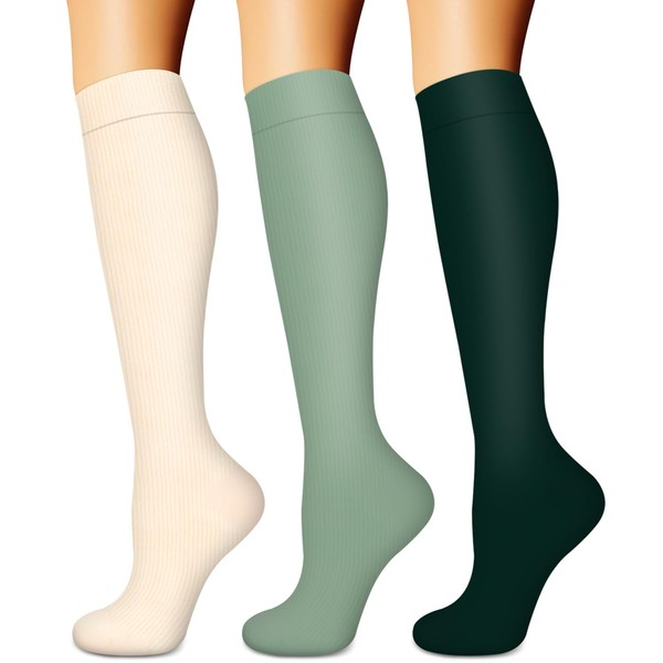 BLUEENJOY Calcetines de compresión para mujeres y hombres (3 pares), el mejor apoyo para enfermeras, correr, senderismo, recuperación y calcetines de vuelo