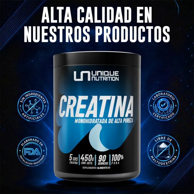 Unique nutrition creatina monohidratada pura 450g 90 serv
