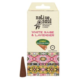 White Sage & Lavender Native Soul Backflow Incense Cone - 16.5cm x 7cm (Pack of 12) - Unique Design, Enhance Relaxation & Meditation - Ideal for Home & Room Decor