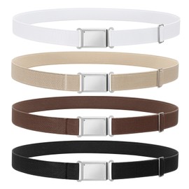 LEACOOLKEY 4 Pack Kids Magnetic Buckle Elastic Belts Boys Girls Adjustable Easy Clasp Magnetic Belt, Black+coffee+khaki+white, One Size