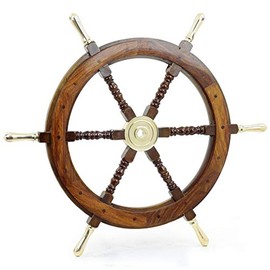 Ship Wheel Ships Steering Wheel Nautical Wheel Wood Wheel Ships Wheel Vintage Nautical Decor Nautical Furniture Nautical Antiques Nautical Art - With Brass Handle (18 Inch)