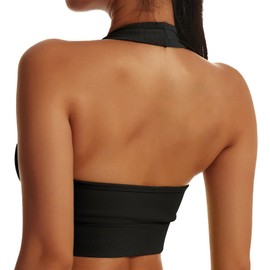 Vertvie Halterneck Sports Bra, Backless Fitness Bustier, Women's Padded Push-Up Bra Without Underwire, Sports Bra, Top, Yoga, Bra, Medium Support, Workout, black