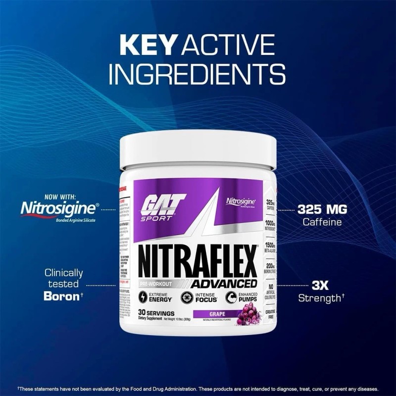 GAT SPORT, Nitraflex Advanced Pre-Entrenamiento Polvo, Aumenta el Flujo Sanguíneo,