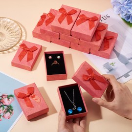 Cheriswelry 12Pcs Red Gift Box Paper Box with Lids Necklace Earring Ring Jewelry Box Cardboard Case for Wedding Anniversaries Birthday Valentines Supplies
