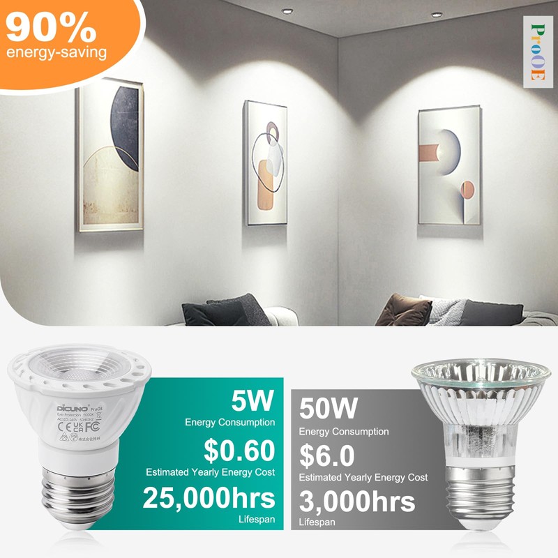 DiCUNO ProOE PAR16 LED Bulb 5W, 50W Halogen Equivalent, 5000K