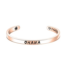 TGBJE Ohana Means Family Cuff Bracelet Hawaiian Jewelry Gift for Best Friend (Rose Ohana Bangle)
