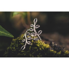 WINDALF Fairytale Elf Ear Cuff 23 mm Flower Earrings Boho 925 Sterling Silver, Fabric jewellery bag