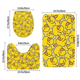 Jbofyee Cute Rubber Ducks 3 Piece Bathroom Rugs Set, Bath Mat + Contour Mat + Toilet Seat Cover, Non-Slip Soft Microfiber Yellow Cartoon Ducky Bathmat for Tub Shower Room Decor, Machine Washable