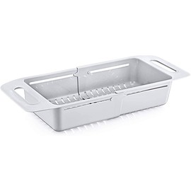 BOXUP Extendable Colander, Over The Sink Colander Strainer Vegetable/Fruit Colanders Strainer With Extendable Handles, Colander Strainer for Kitchen, 4.7 Quart (GRAY)